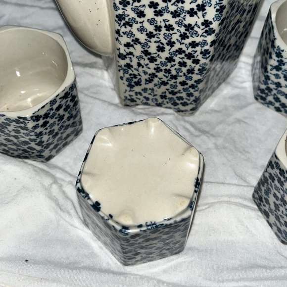 Vintage Uwade Kyusu (Japaneses Teapot) Blue and White Porcelain w Rattan Handle - Picture 4 of 7